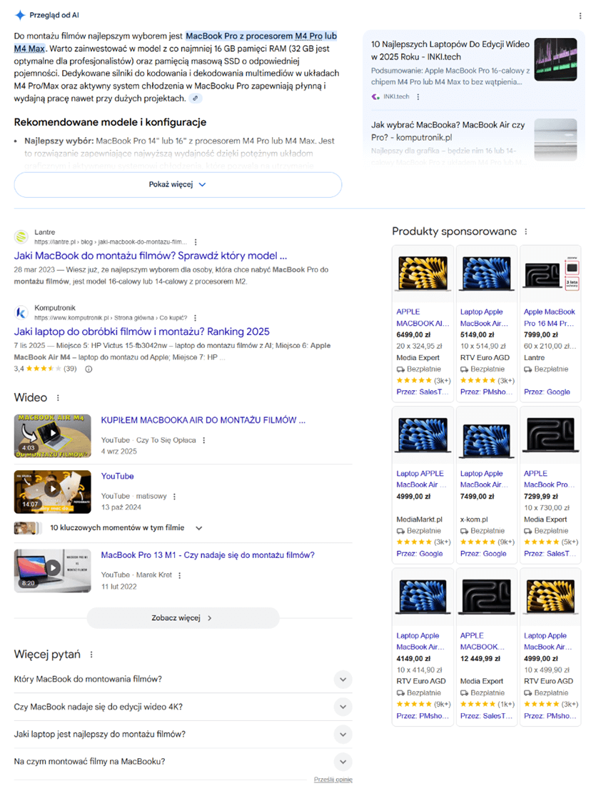 Odpowiedź z AI Overviews Wyniki z AIO