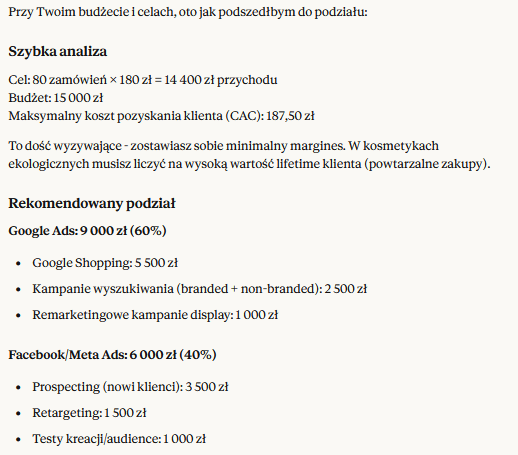 Odpowiedź przy podstawowym prompcie Chain-of-Thought