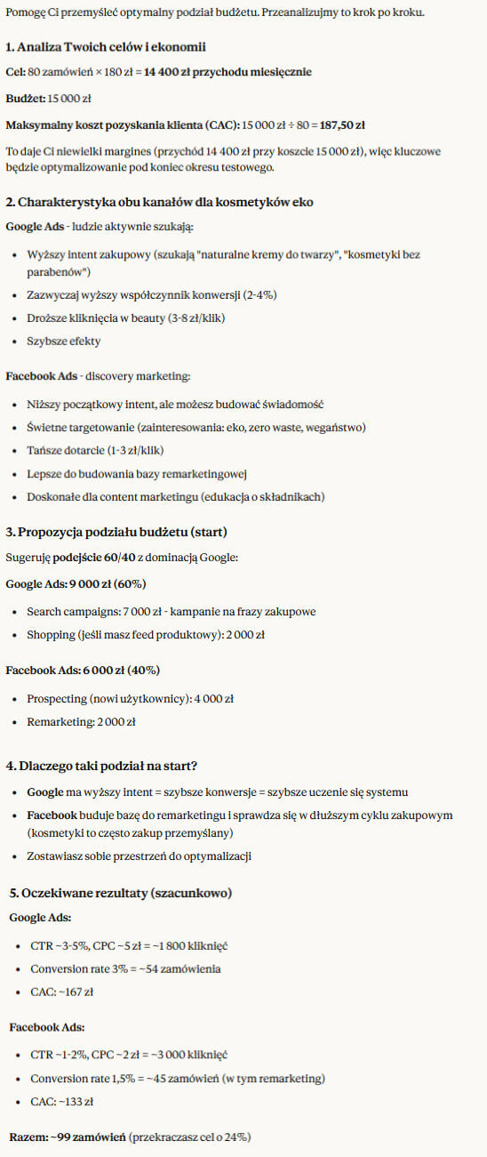Odpowiedź AI po rozbudowanym prompcie CoT