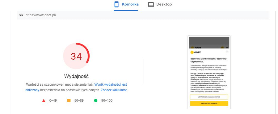 Test prędkości strony w Google Page Speed Insights Test prędkości strony w Google Page Speed Insights