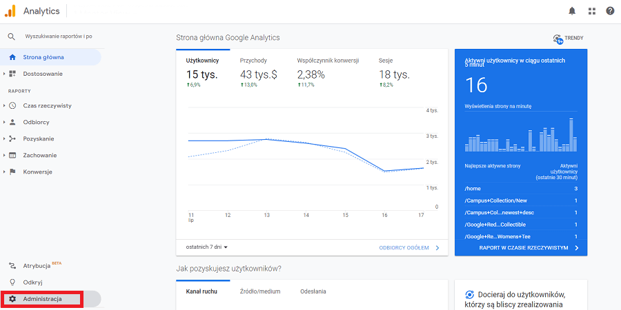 Administracja w Google Analytics Wybór administratora