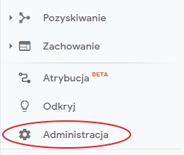 Zakładka administracyjna Google Analytics