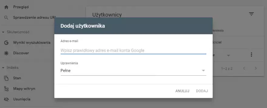 Dodanie agencji w GSC Dodanie uprawnień agencji
