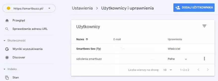 Nadanie uprawnień w GSC Dodanie uprawnień użytkownikowi
