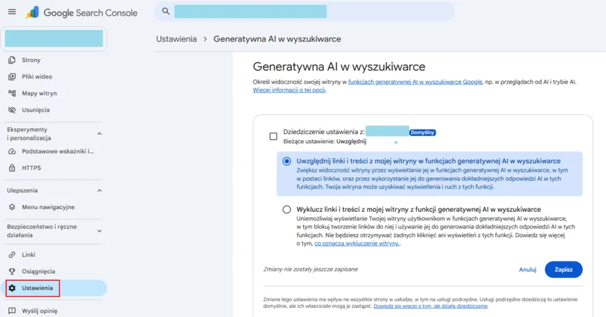 Przegląd od AI w Google Search Console Widoczność w AI