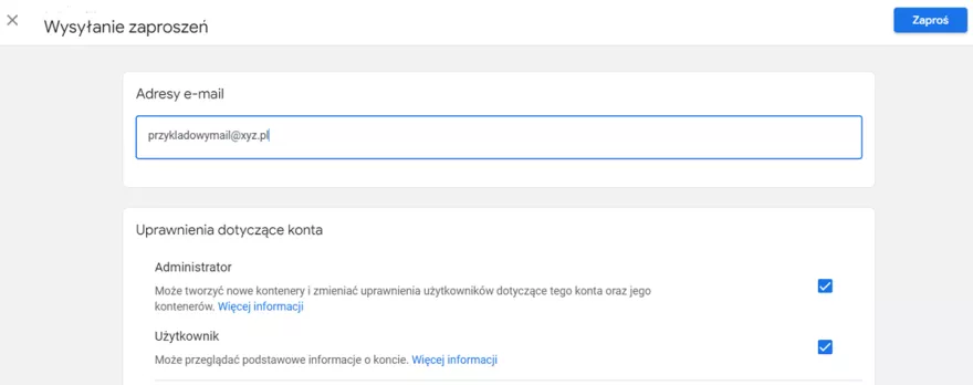 Udzielenie dostępu administratora Google Tag Managera Udzielenie dostępu administratora w GTM